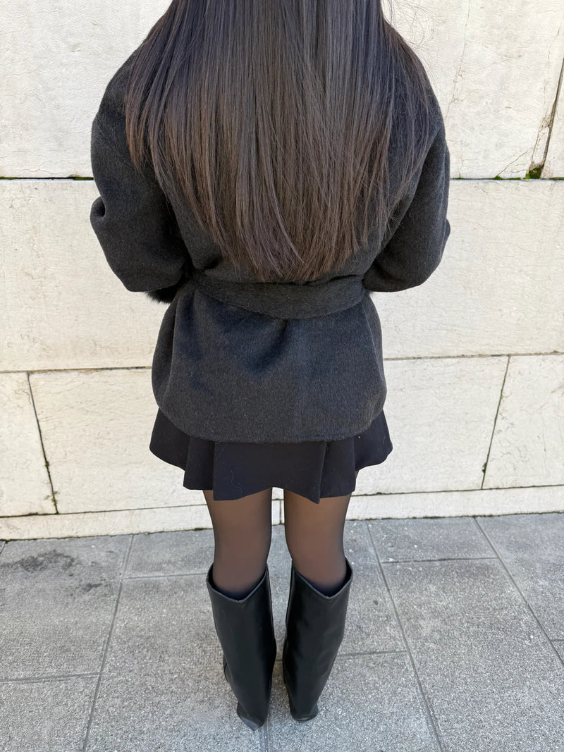 Faya Jas Women's Winter Jacket with Faux Fur and Elegant Waist Belt