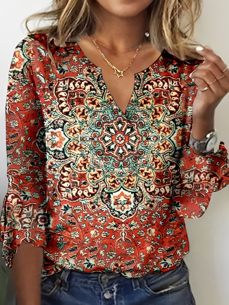 Zara | Koszulka z V-dekoltem i eleganckimi rozszerzającymi się rękawami