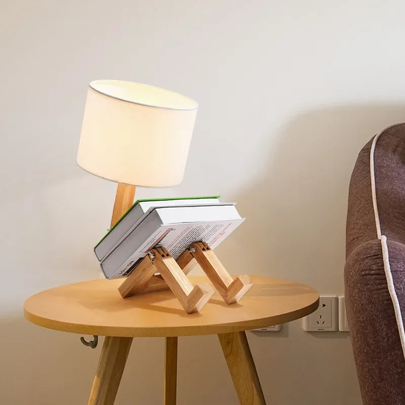 Stolowa Lampa Drewniana z Uchwytami na Książki - RutanFlex