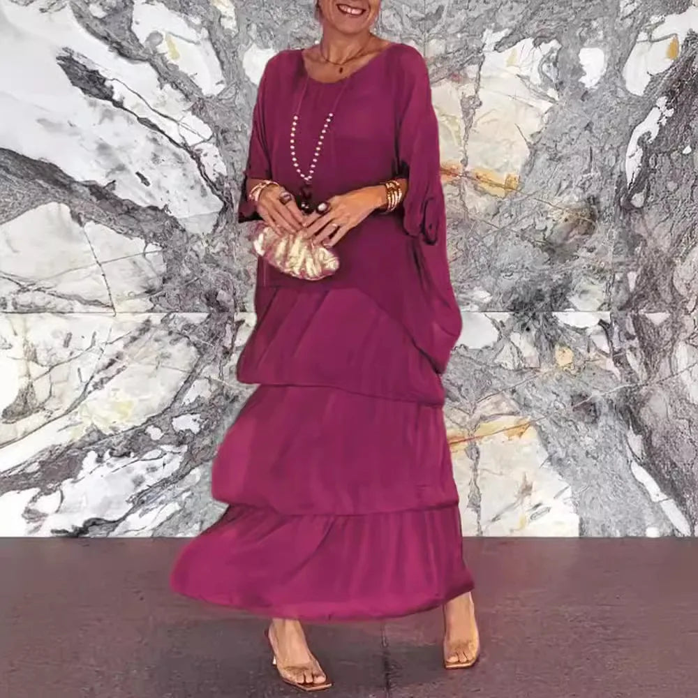 Isabella - Letnia Sukienka Maxi z Krótkim Rękawem