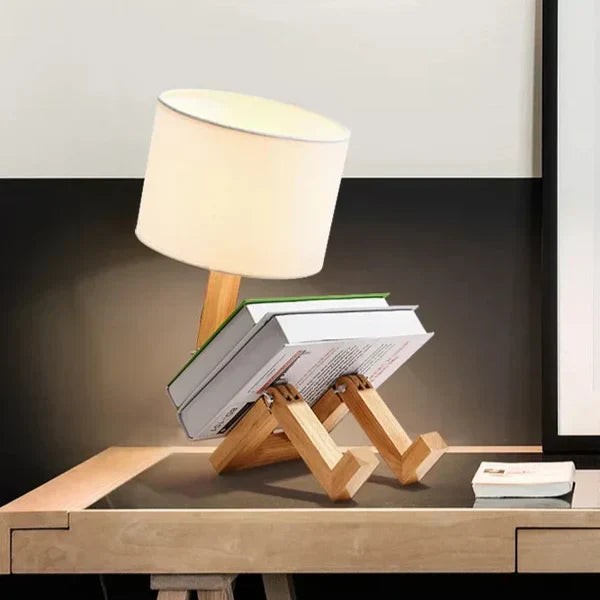 Stolowa Lampa Drewniana z Uchwytami na Książki - RutanFlex