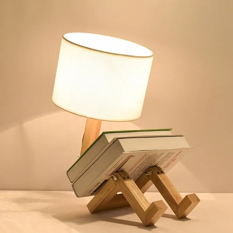 Stolowa Lampa Drewniana z Uchwytami na Książki - RutanFlex