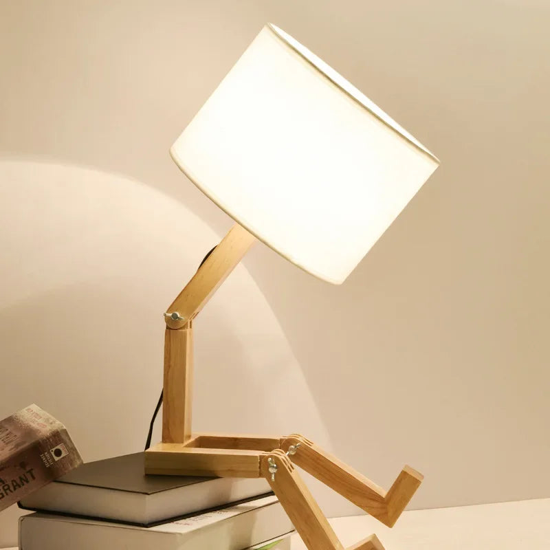 Stolowa Lampa Drewniana z Uchwytami na Książki - RutanFlex
