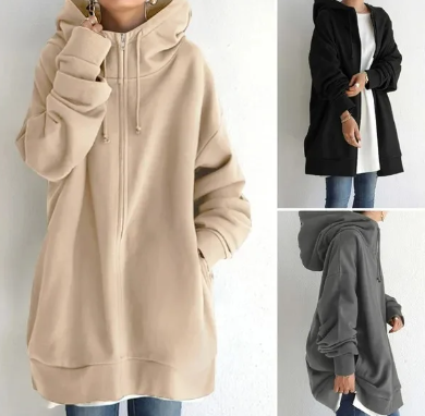 Zimowy damski hoodie z zamkiem błyskawicznym