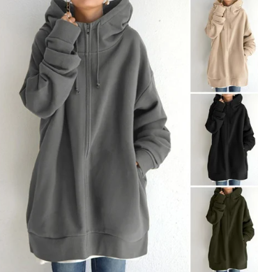 Zimowy damski hoodie z zamkiem błyskawicznym