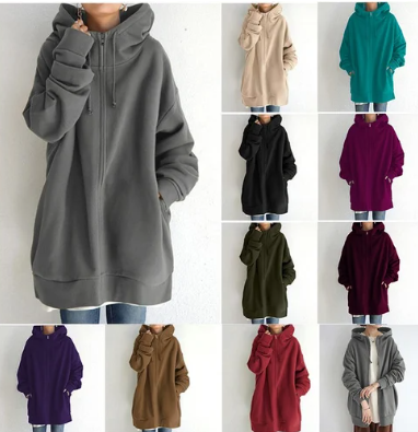 Zimowy damski hoodie z zamkiem błyskawicznym