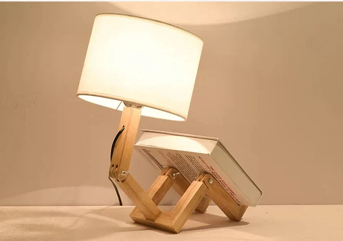 Stolowa Lampa Drewniana z Uchwytami na Książki - RutanFlex