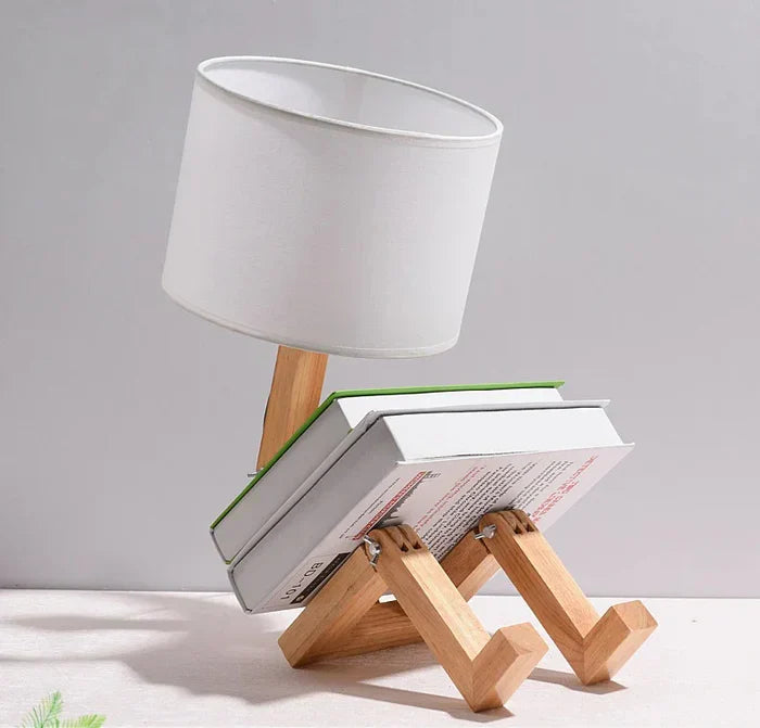 Stolowa Lampa Drewniana z Uchwytami na Książki - RutanFlex