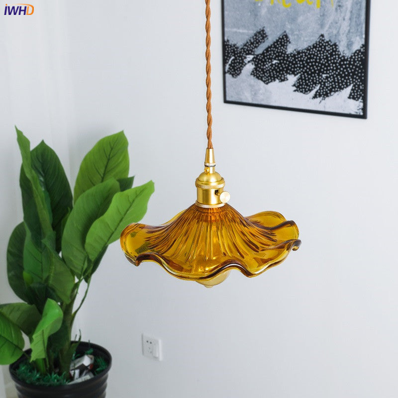 Nordycka Lampa Wisząca LED | Kolorowe Szklane i Miedziane Oświetlenie do Sypialni, Salonu i Baru