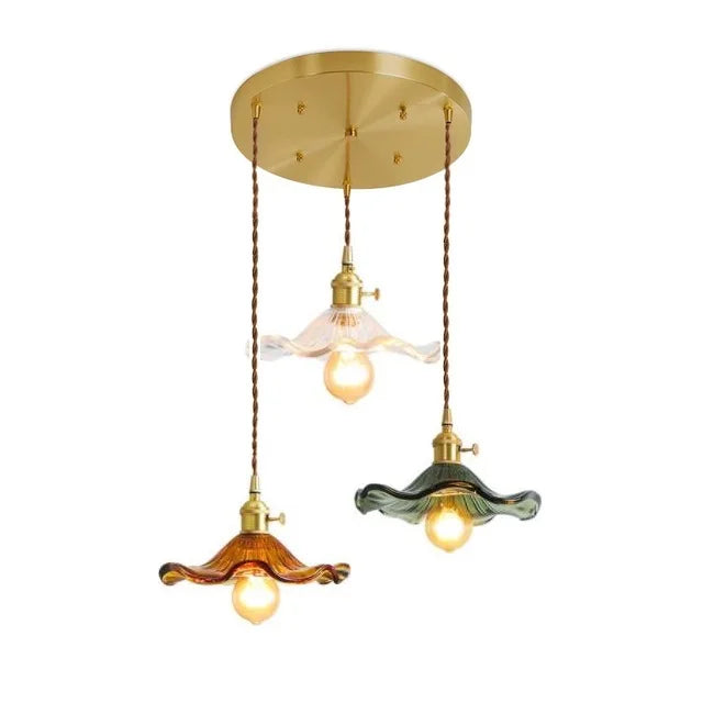 Nordycka Lampa Wisząca LED | Kolorowe Szklane i Miedziane Oświetlenie do Sypialni, Salonu i Baru