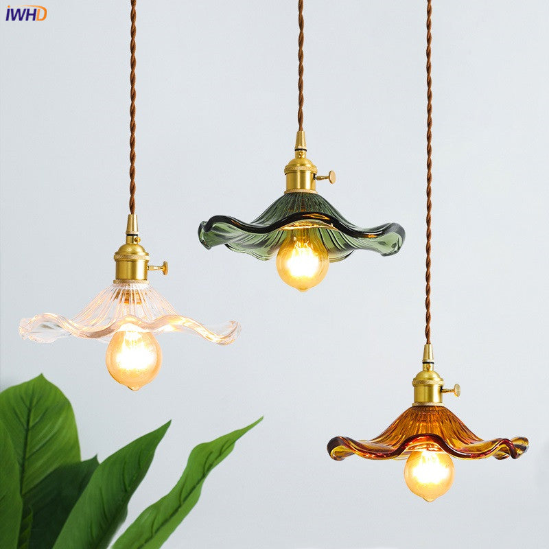 Nordycka Lampa Wisząca LED | Kolorowe Szklane i Miedziane Oświetlenie do Sypialni, Salonu i Baru