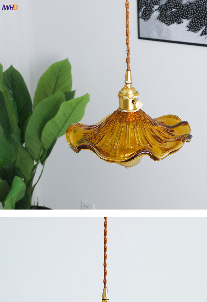 Nordycka Lampa Wisząca LED | Kolorowe Szklane i Miedziane Oświetlenie do Sypialni, Salonu i Baru