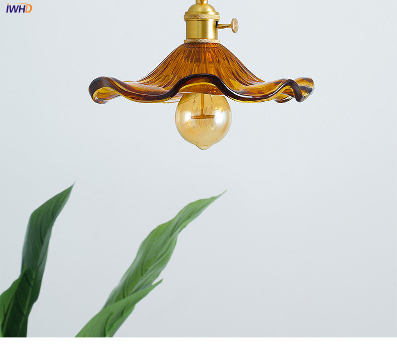 Nordycka Lampa Wisząca LED | Kolorowe Szklane i Miedziane Oświetlenie do Sypialni, Salonu i Baru