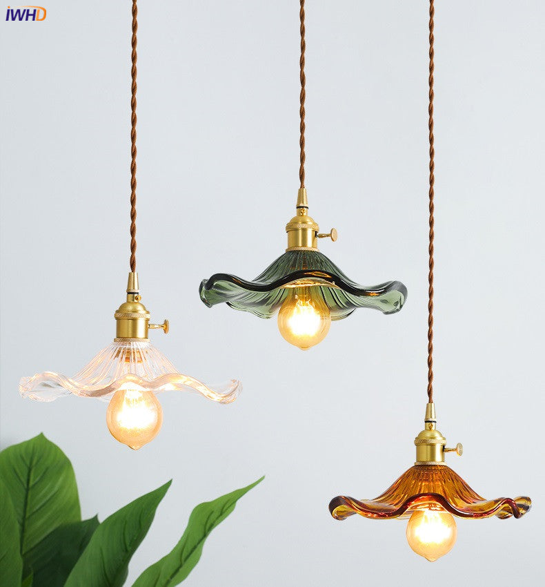 Nordycka Lampa Wisząca LED | Kolorowe Szklane i Miedziane Oświetlenie do Sypialni, Salonu i Baru