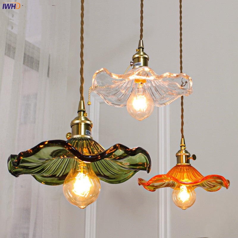Nordycka Lampa Wisząca LED | Kolorowe Szklane i Miedziane Oświetlenie do Sypialni, Salonu i Baru