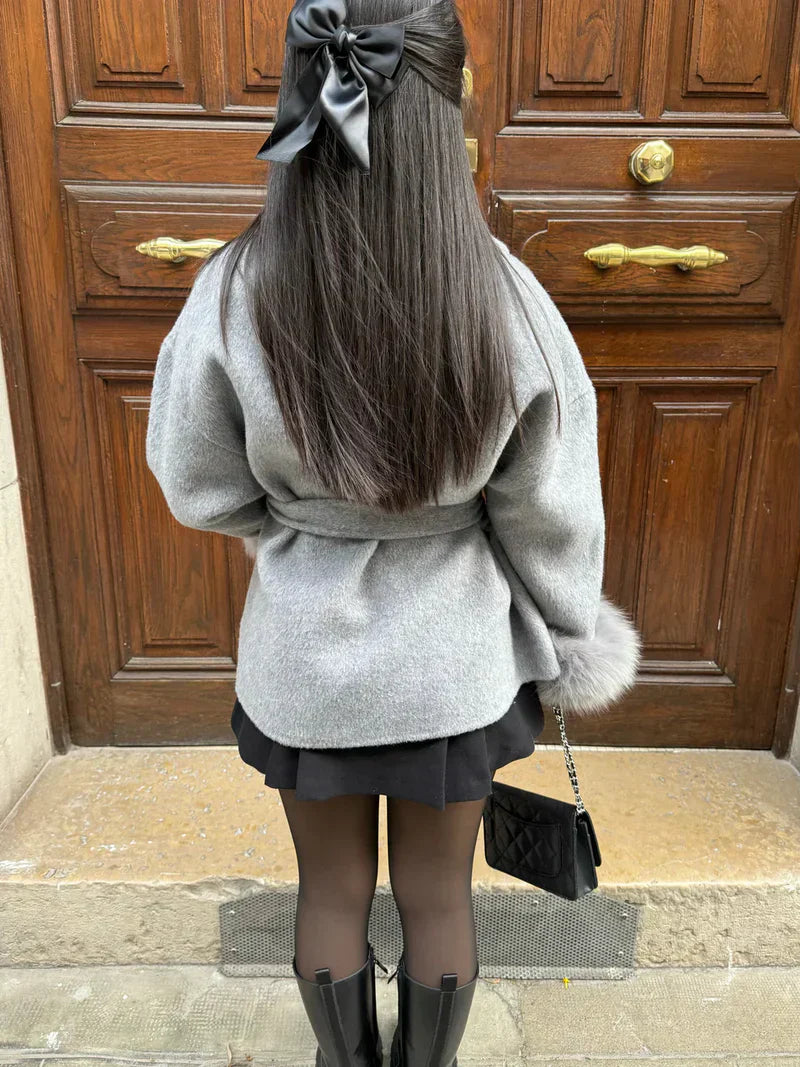 Faya Jas Women's Winter Jacket with Faux Fur and Elegant Waist Belt