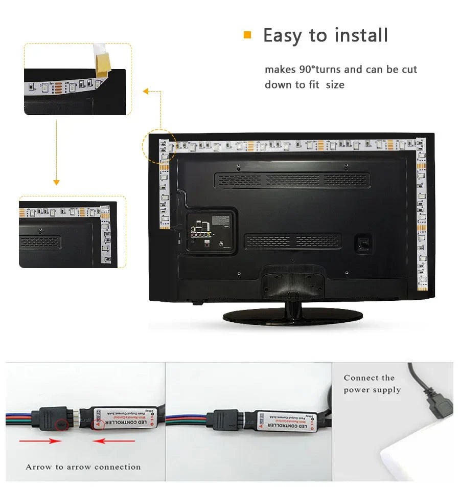 RGB LED USB Pasek - Zmiennokolorowe Oświetlenie do Dekoracji Wnętrz i Podświetlenia Telewizora