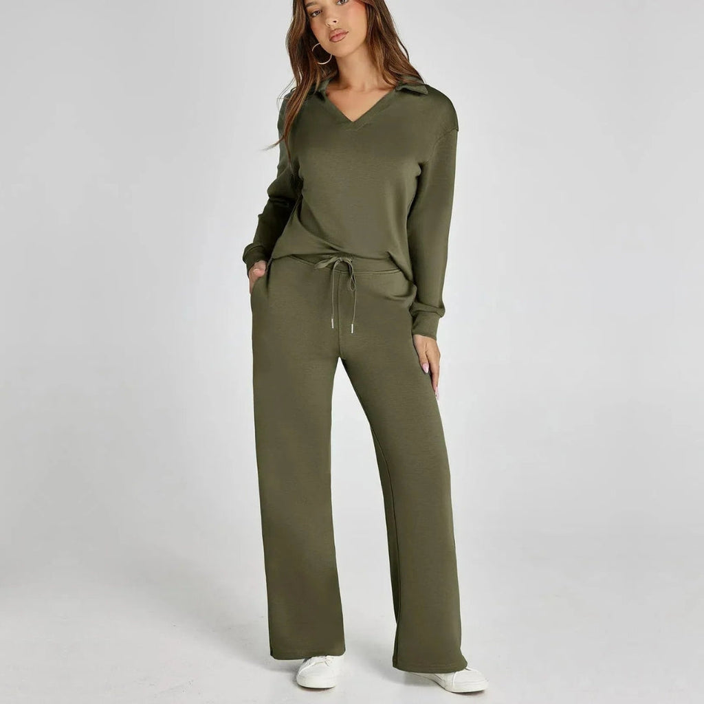Eline | Ekskluzywny Zestaw Loungewear z Wygodnymi Spodniami i V-kształtnym Designem
