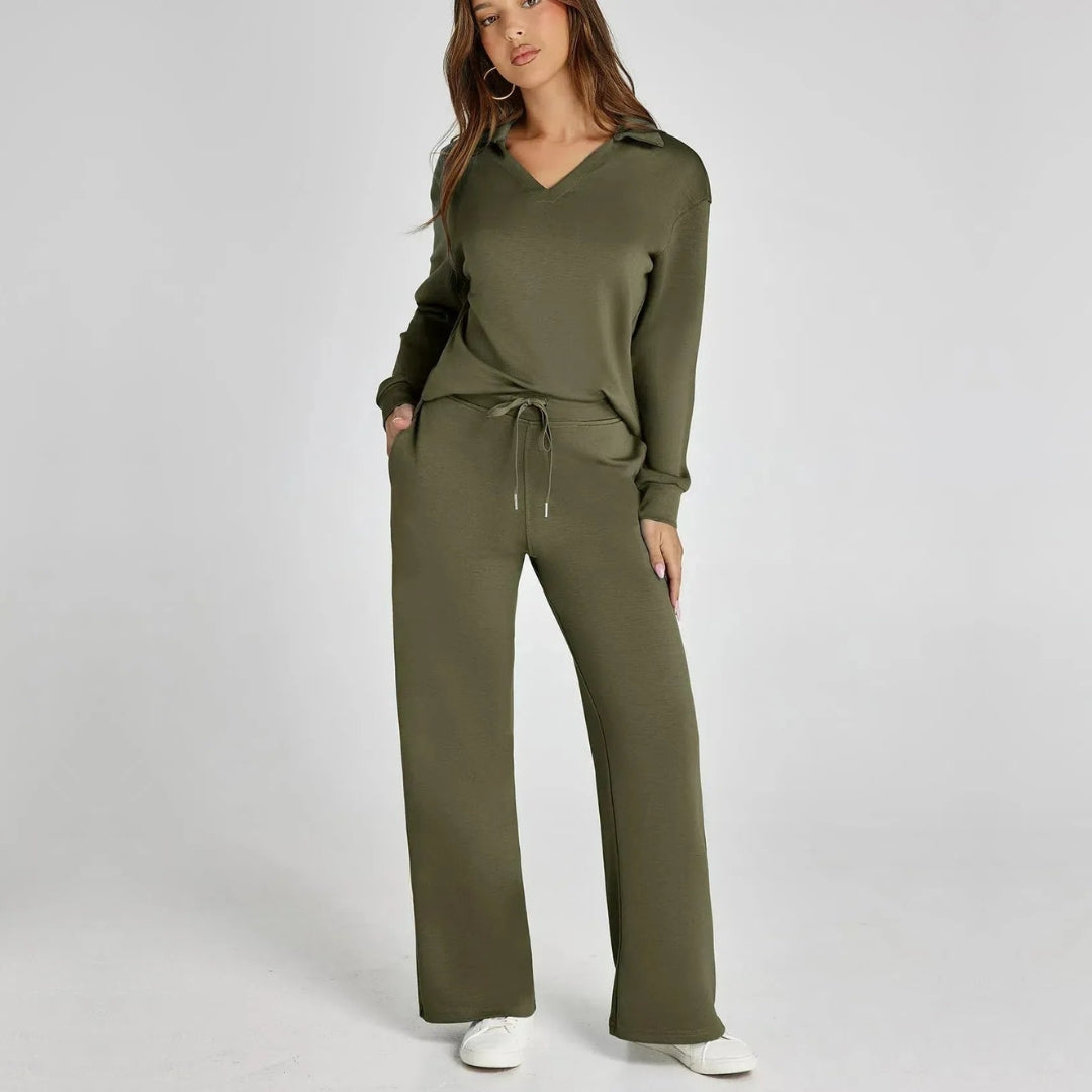 Eline | Ekskluzywny Zestaw Loungewear z Wygodnymi Spodniami i V-kształtnym Designem