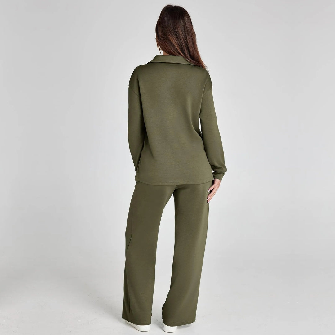 Eline | Ekskluzywny Zestaw Loungewear z Wygodnymi Spodniami i V-kształtnym Designem