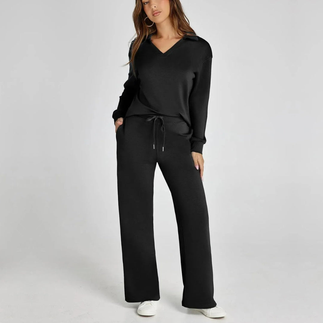 Eline | Ekskluzywny Zestaw Loungewear z Wygodnymi Spodniami i V-kształtnym Designem