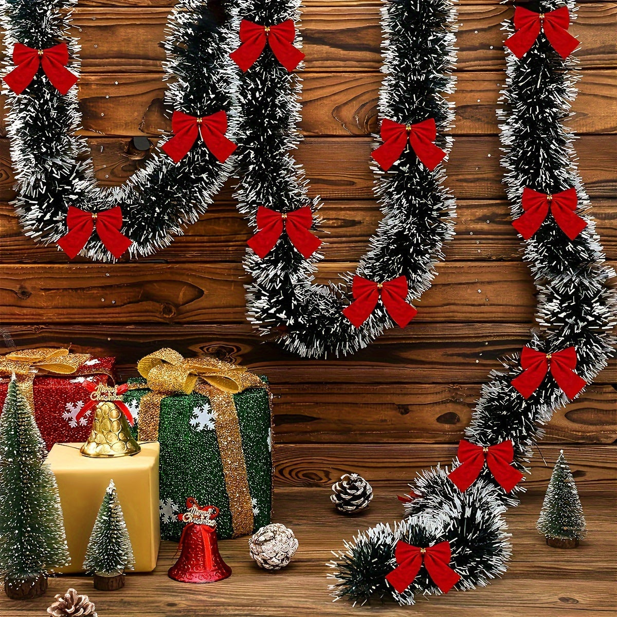 TwinkleTinsel – Zestaw 2 LEDowych Girland Świątecznych z Oświetleniem na Baterie