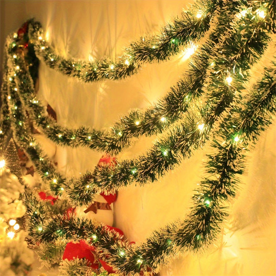 TwinkleTinsel – Zestaw 2 LEDowych Girland Świątecznych z Oświetleniem na Baterie