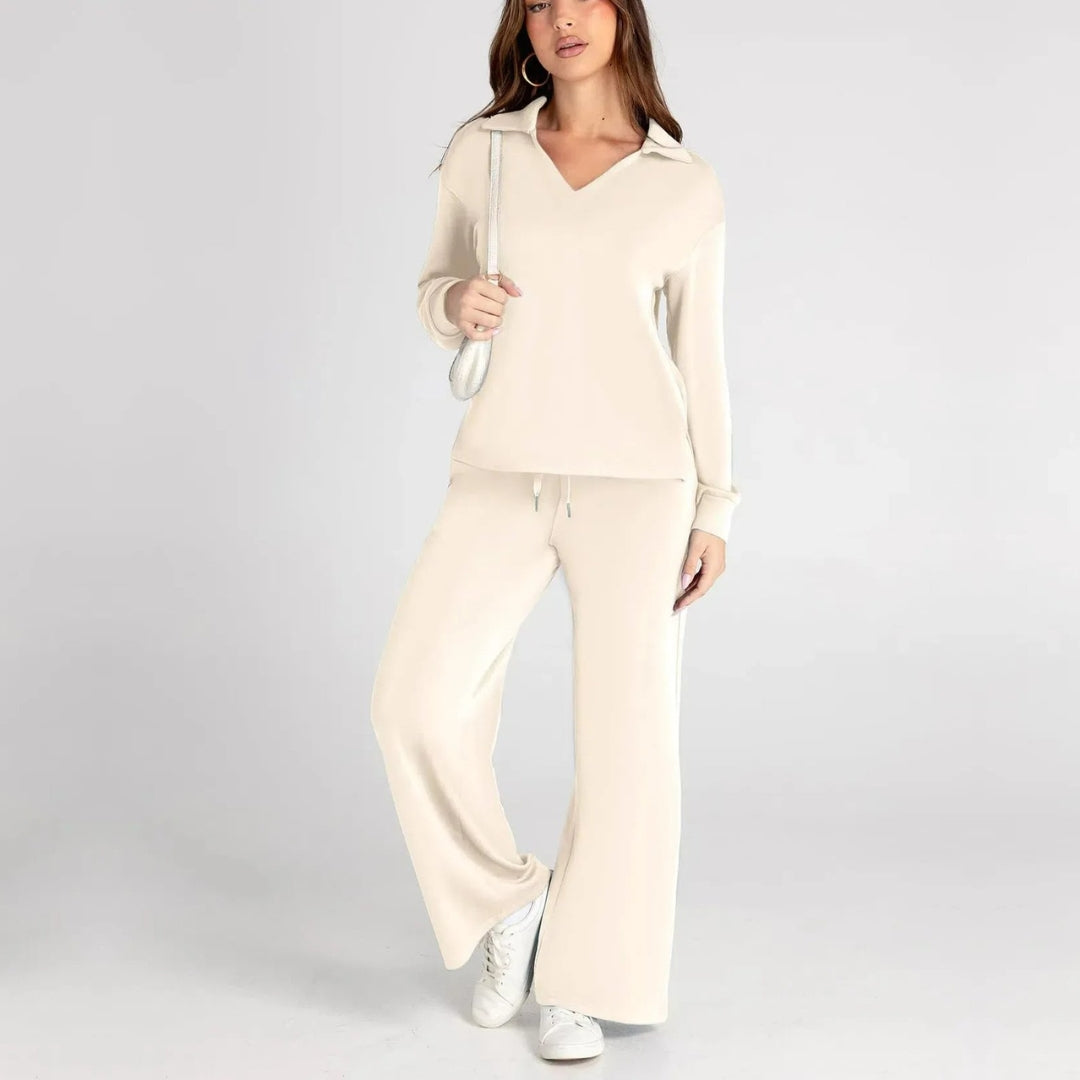 Eline | Ekskluzywny Zestaw Loungewear z Wygodnymi Spodniami i V-kształtnym Designem