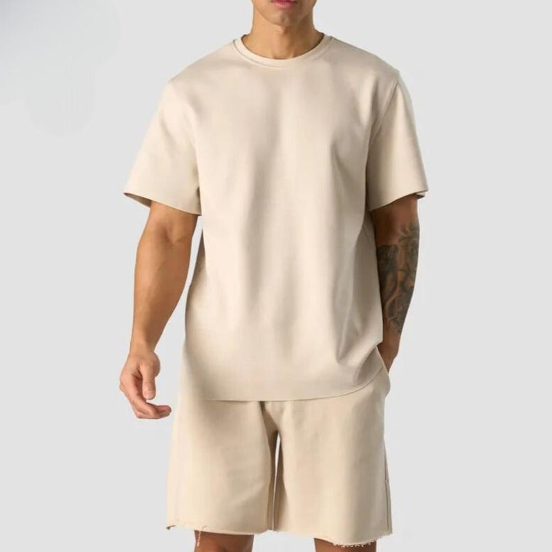 Beżowy Oversized Zestaw Letni dla Panów