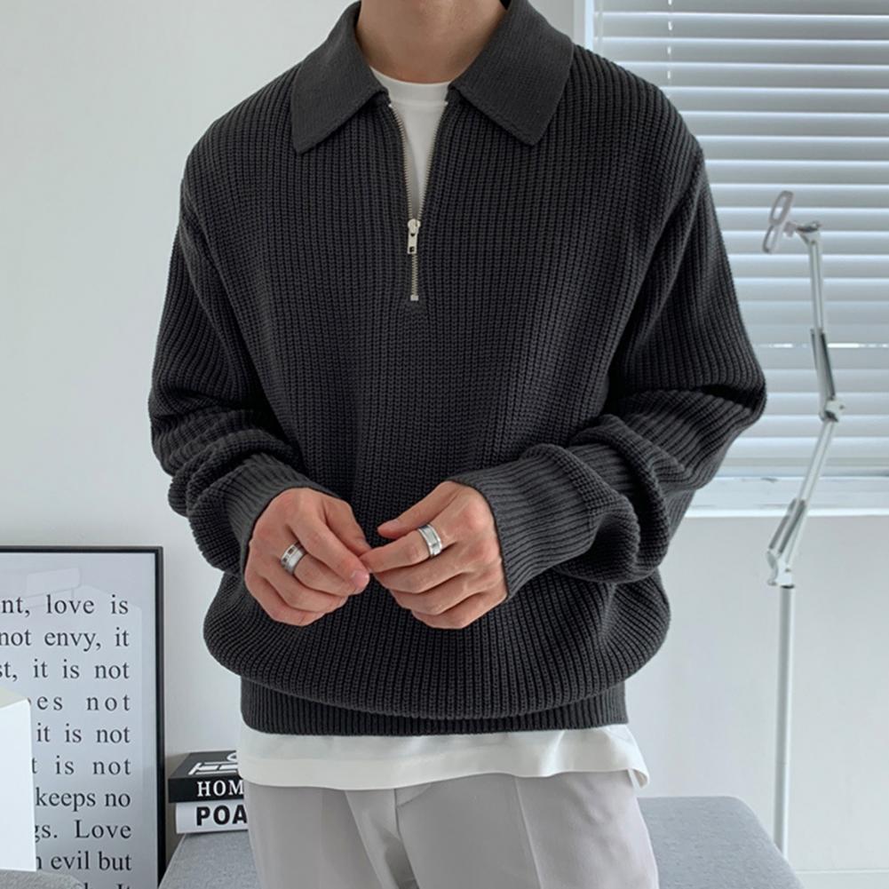 Vintage Męski Sweter Zimowy z Połową Zamka
