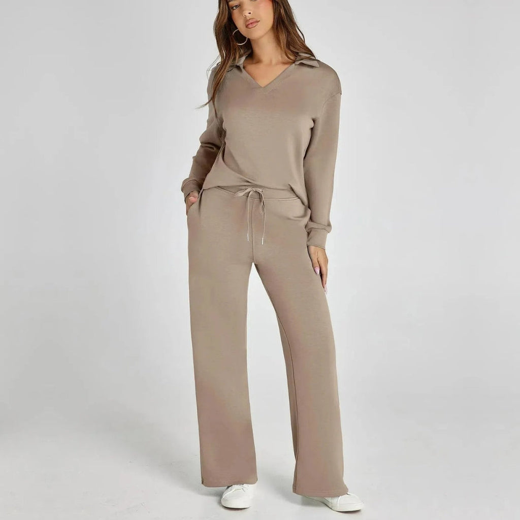 Eline | Ekskluzywny Zestaw Loungewear z Wygodnymi Spodniami i V-kształtnym Designem