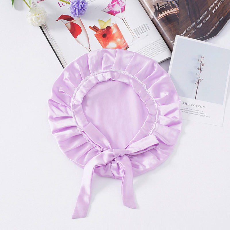 OpalSilk - Jedwabna Czapka do Snu z Koronkowymi Detalami i Wstążkami