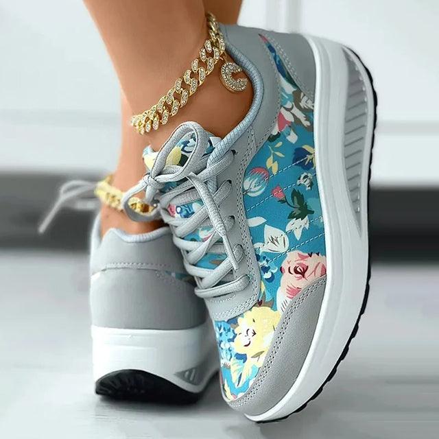 LISA | Stylowe buty sportowe damskie z kwiatowym motywem