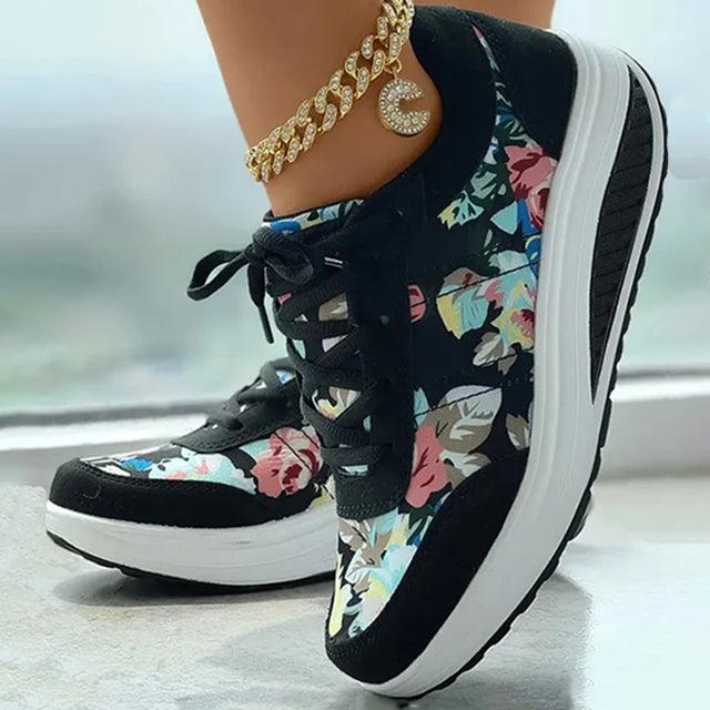 LISA | Stylowe buty sportowe damskie z kwiatowym motywem