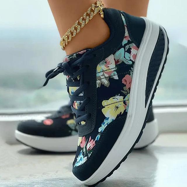 LISA | Stylowe buty sportowe damskie z kwiatowym motywem