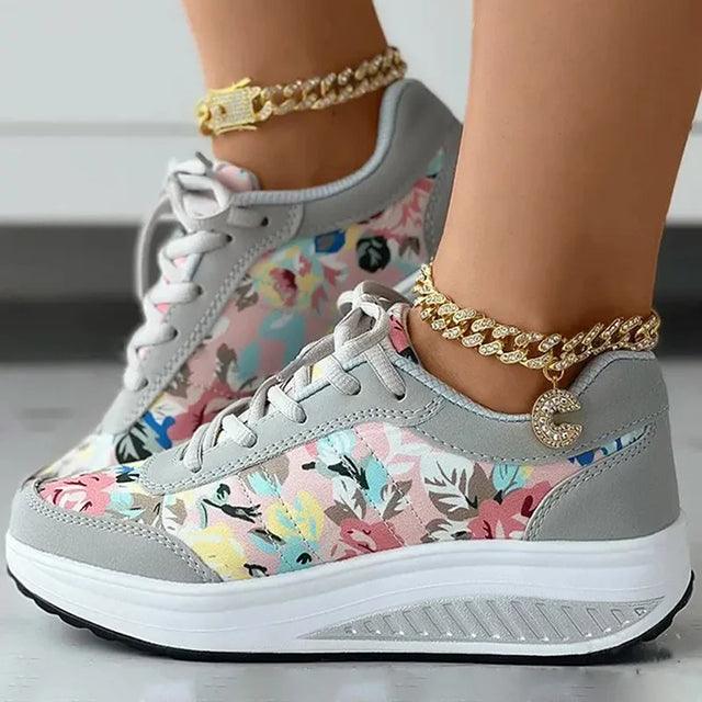 LISA | Stylowe buty sportowe damskie z kwiatowym motywem
