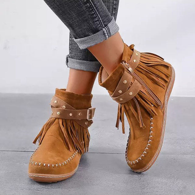 Isla | Eleganckie vintage botki z frędzlami
