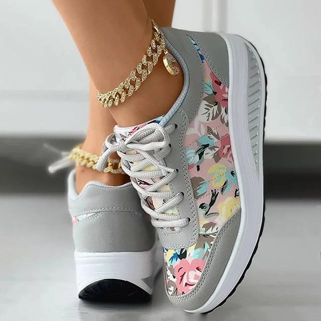 LISA | Stylowe buty sportowe damskie z kwiatowym motywem
