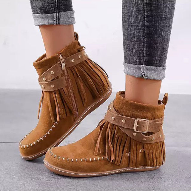 Isla | Eleganckie vintage botki z frędzlami