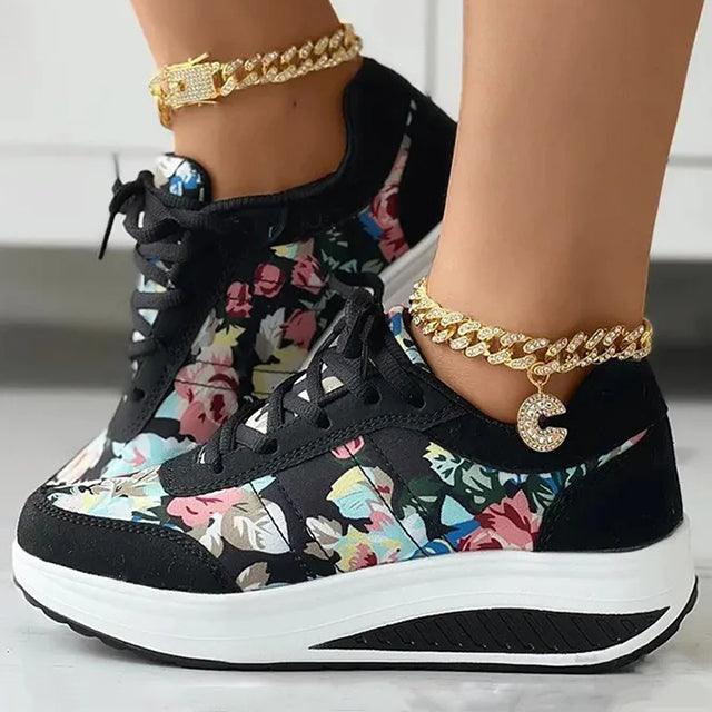 LISA | Stylowe buty sportowe damskie z kwiatowym motywem