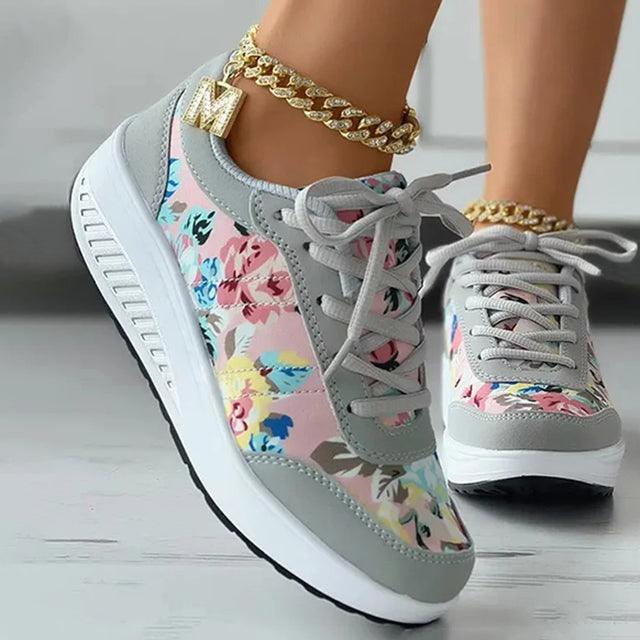 LISA | Stylowe buty sportowe damskie z kwiatowym motywem