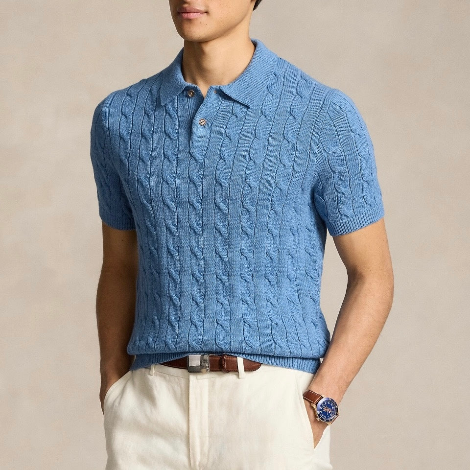 FLORENCE - Letni polo sweter z plecionym wzorem