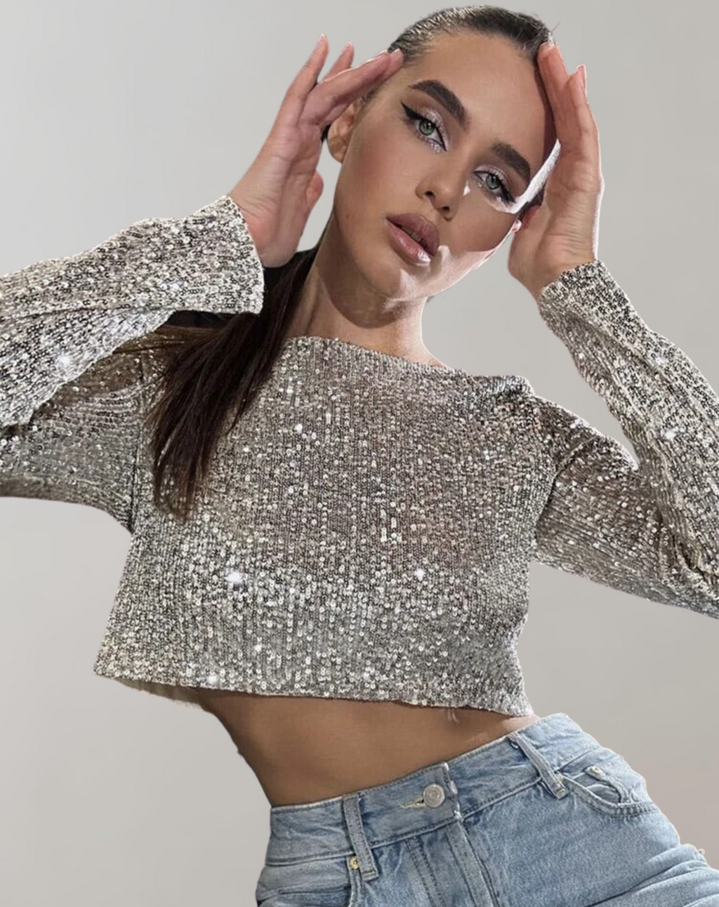 FAYE | Błyszczący crop top z cekinami dla kobiet