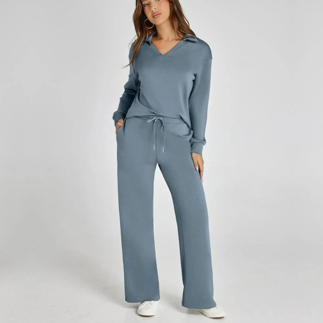 Eline | Ekskluzywny Zestaw Loungewear z Wygodnymi Spodniami i V-kształtnym Designem