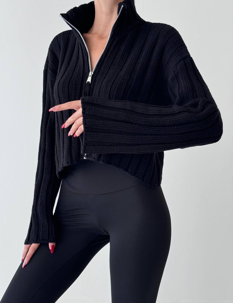 Lotte | Czarny Sweter z Suwakiem