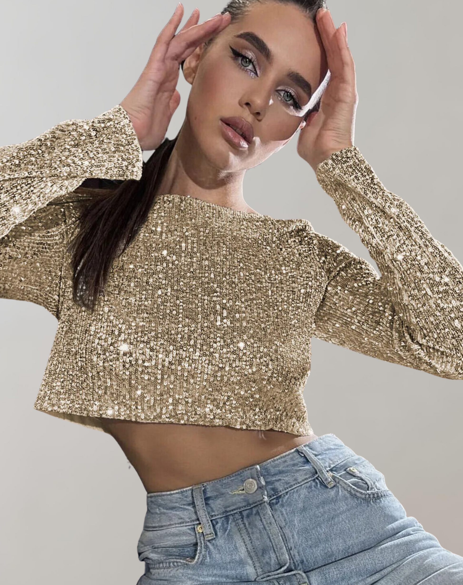 FAYE | Błyszczący crop top z cekinami dla kobiet