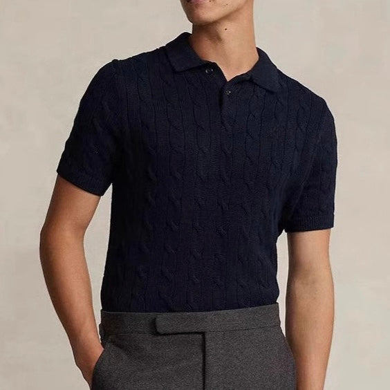 FLORENCE - Letni polo sweter z plecionym wzorem