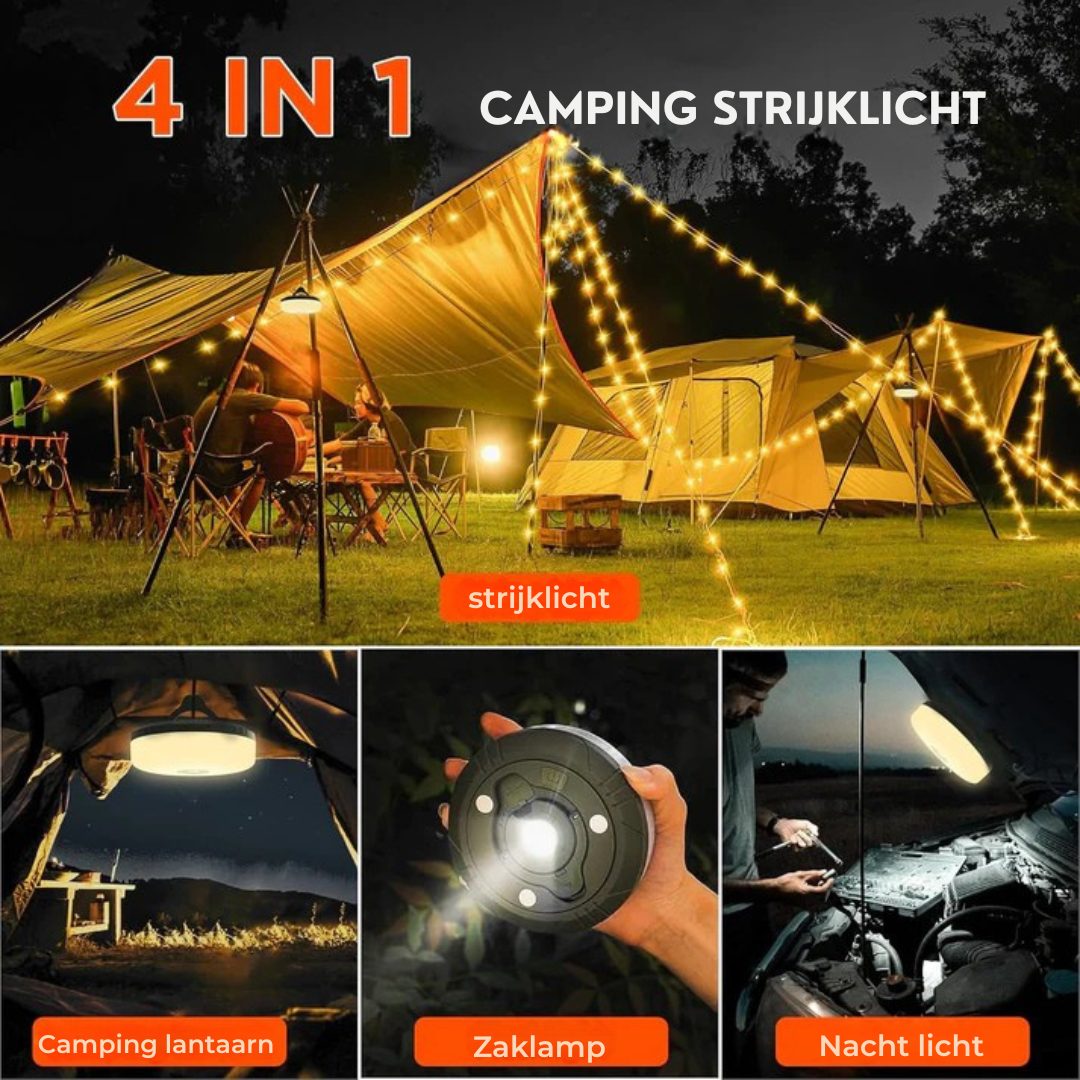 4 w 1 Lampa Campingowa – Lampa, Powerbank i 10 m Łańcuch Świetlny