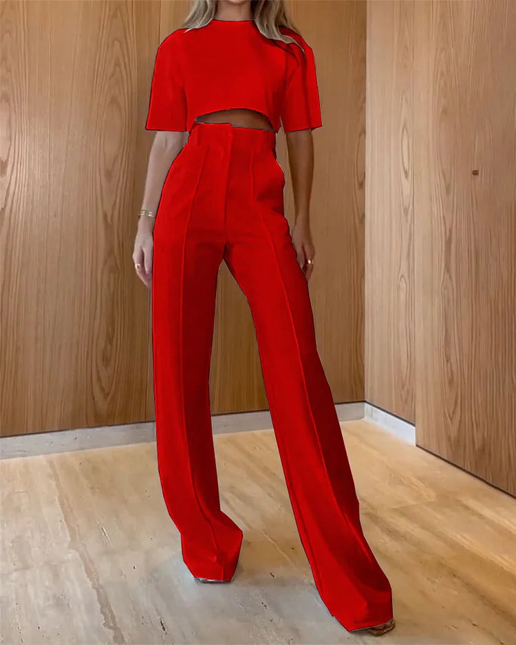 Livia - Kombinezon na Jedno Ramię z Kolorowym Akcentem i Gładkimi Nogawkami