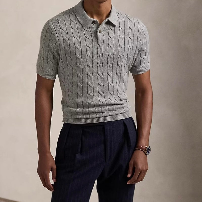 FLORENCE - Letni polo sweter z plecionym wzorem